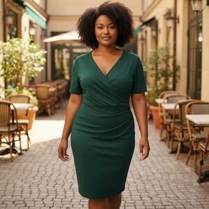 NEW Universal Standard Green V Neck Ruched Wrap Midi Dress‎ Plus Size 3XL